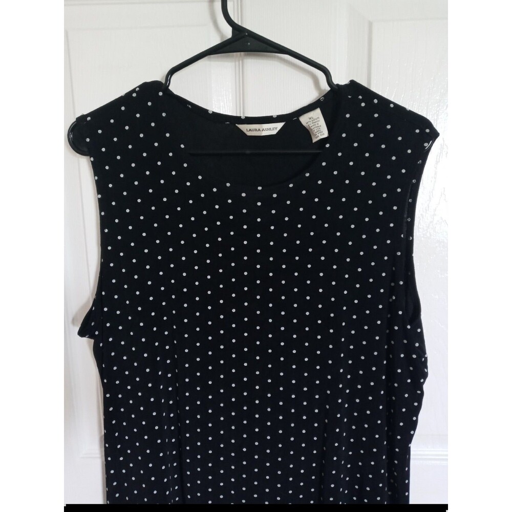 Laura Ashley Tank Top Women Size XL Black White Polka Dot Scoop Stretch